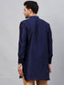 VASTRAMAY Men's Navy Blue Silk Blend Curved Kurta